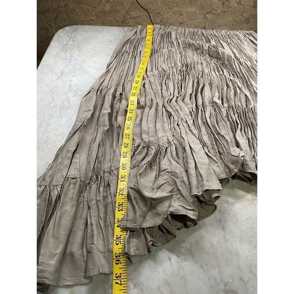 Chicos Crinkle Skirt Taupe MIDI Asymmetrical Hem Elastic Waist Chicos 2 - Picture 9 of 9